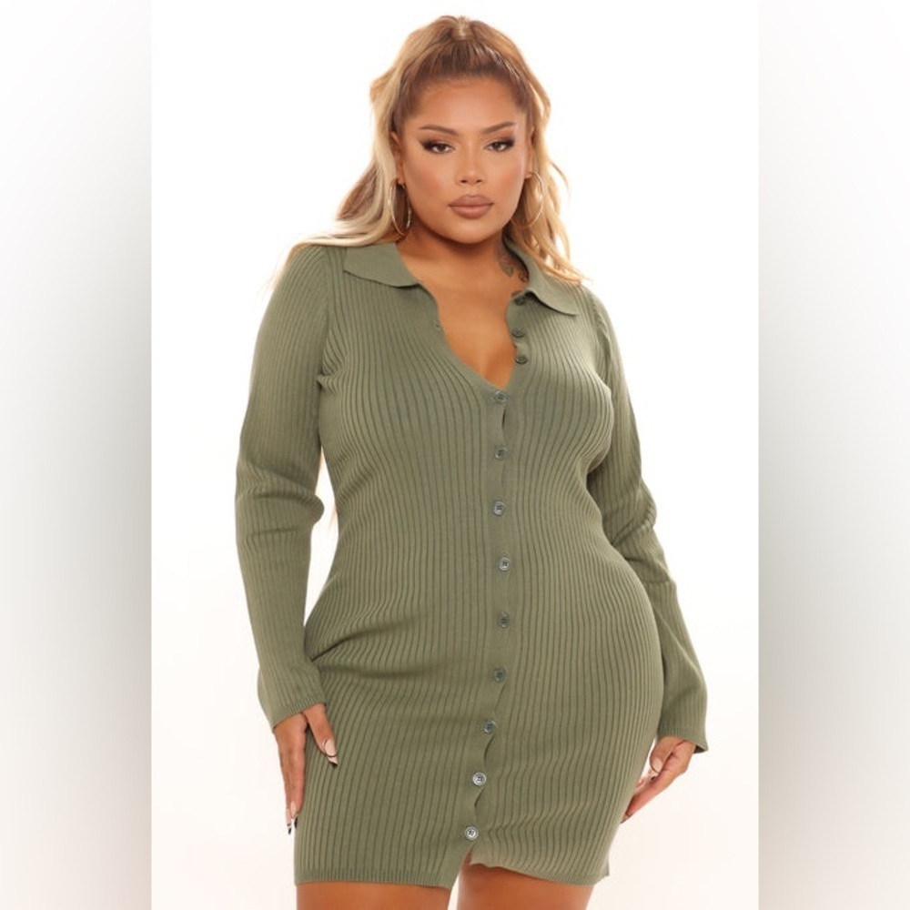 2/$35 NWT Fashion Nova Anaisa Sweater Mini Dress - Sage 1X